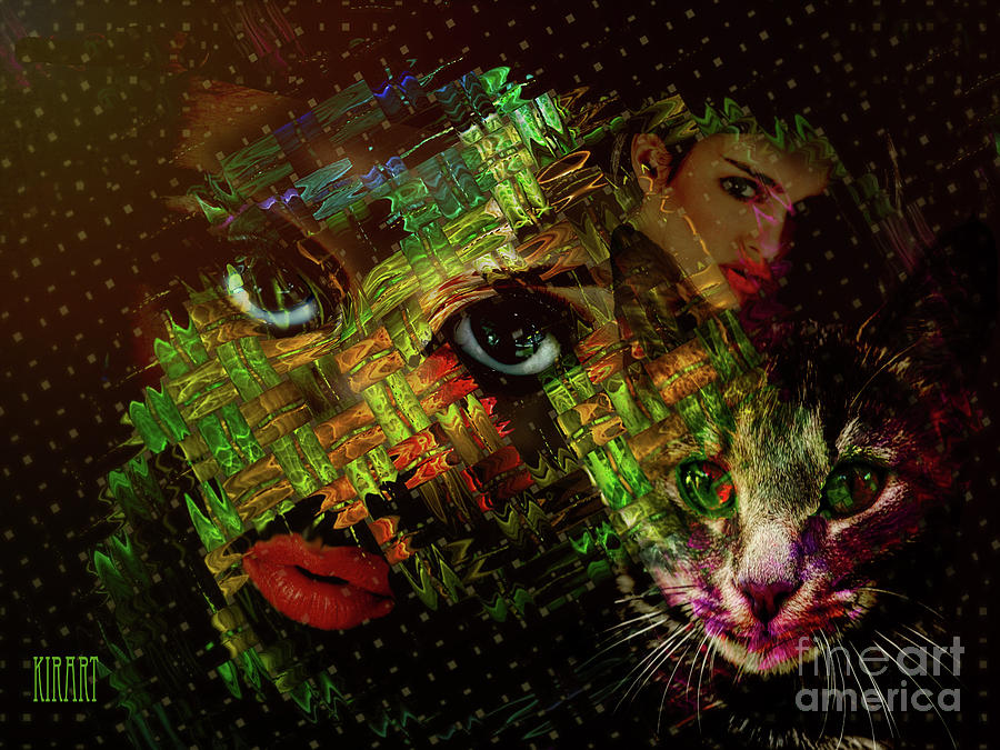 Portrait of two women and a cat Mixed Media by Kira Bodensted