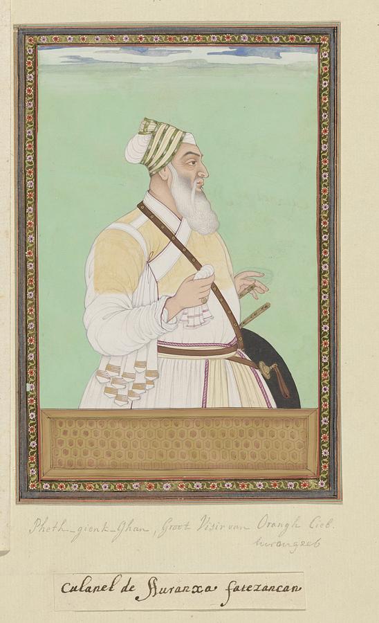 Portrait of van Fath Jang Khan, but grootvizier van Aurangzeb, anonymous, c. 1686 Painting by Artistic Rifki