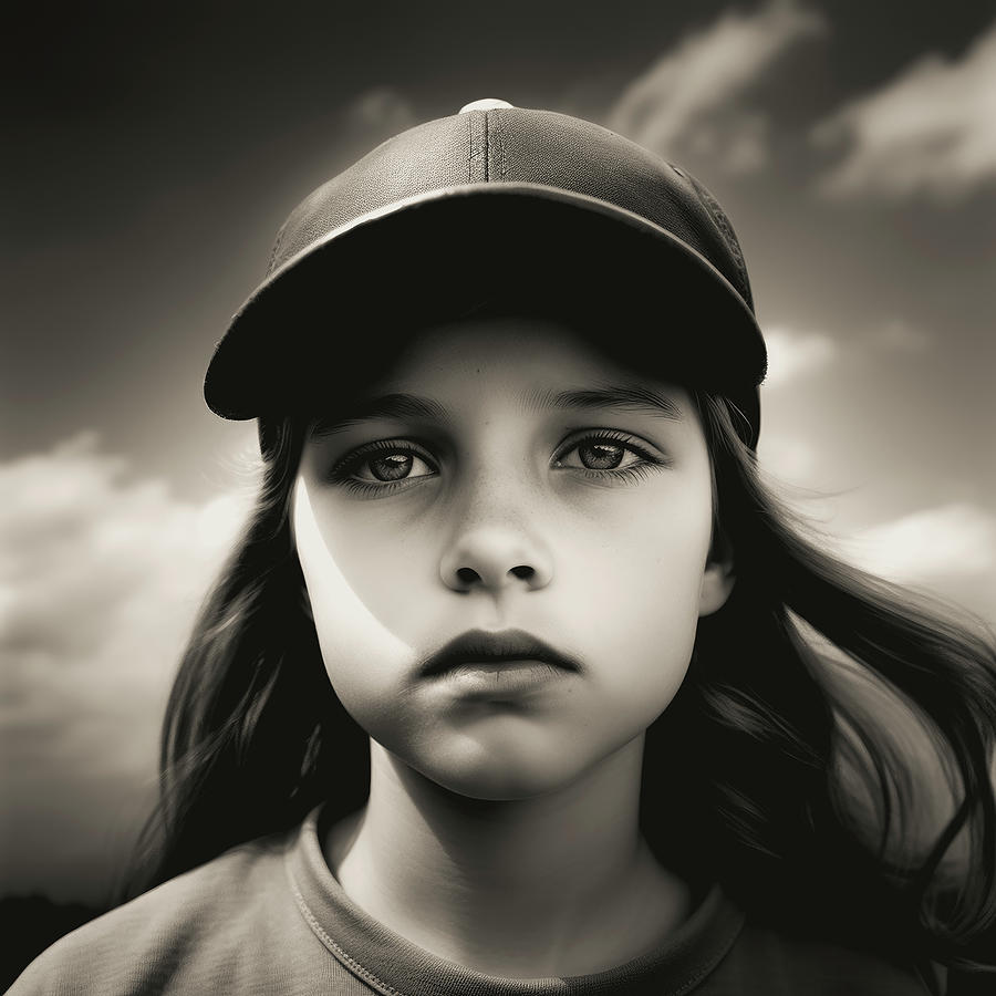 Portrait Of Young Baseball Player In Ballcap Digital Art