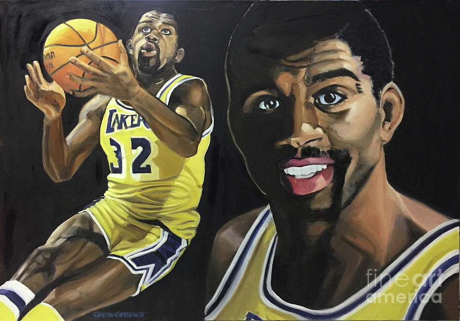 Portrait Painting of Magic Johnson Basketball Superstar Painting by Greta Corens