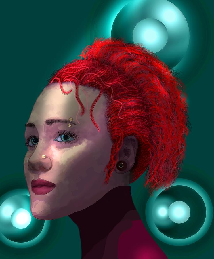 Portrait Drawing - Portrait Redhead Woman Futuristic by Joan Stratton