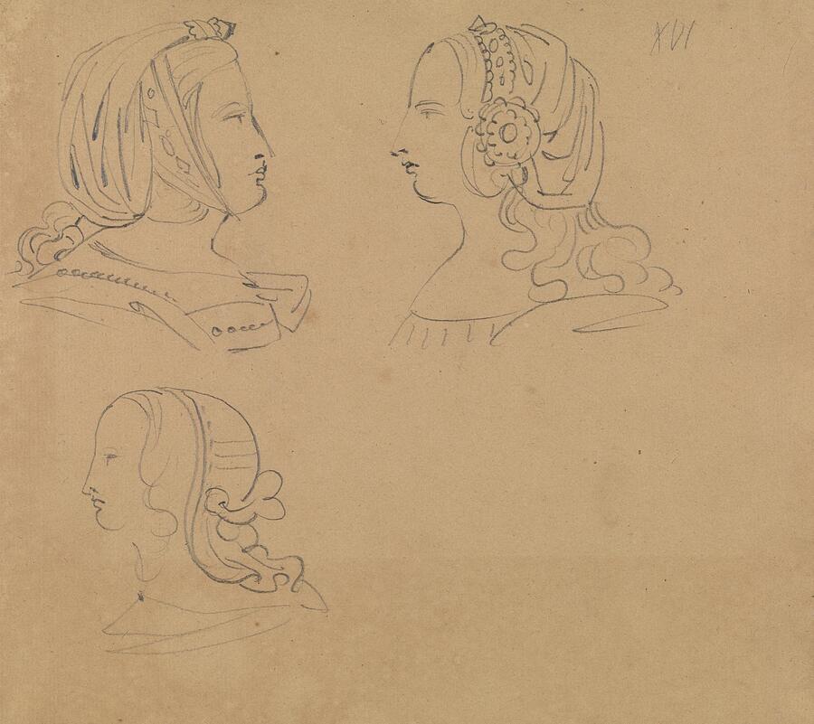 Portrait Studies of Women in Various Headdress Painting by Benjamin Robert Haydon English