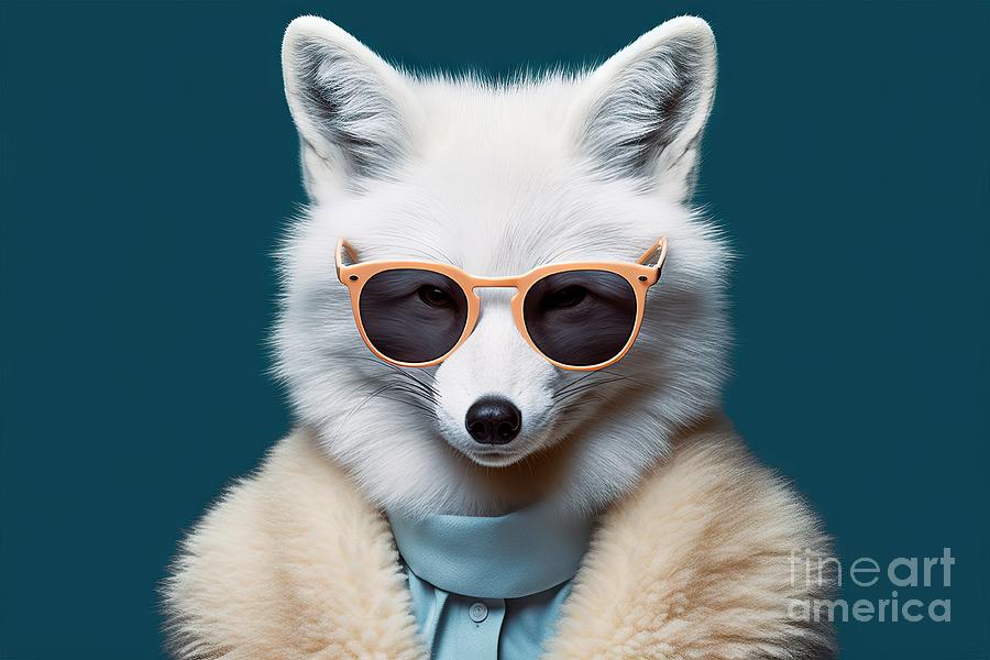 Spring Painting - portrait sunglasses fox arctic Fashion profile style animal design character ai casual attire lifestyle monochromatic portrait robe blue white mascot social pop media colours  urban by N Akkash