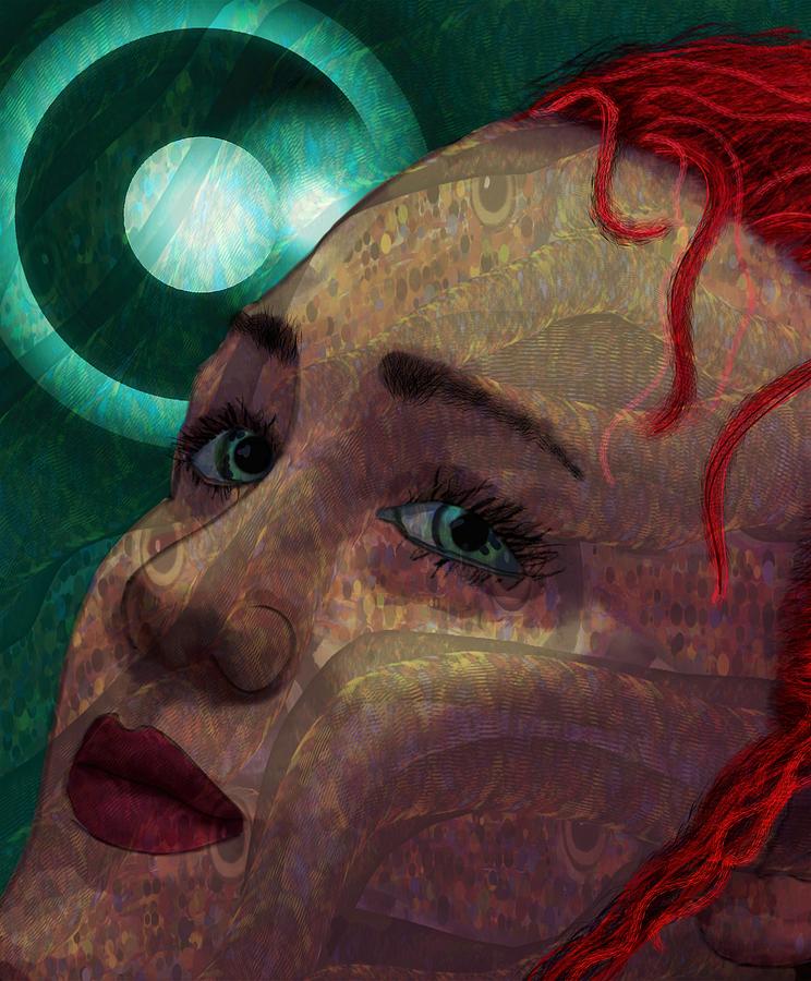 Portrait Woman Blue Eyed Redhead Ghostly Impression Drawing by Joan Stratton