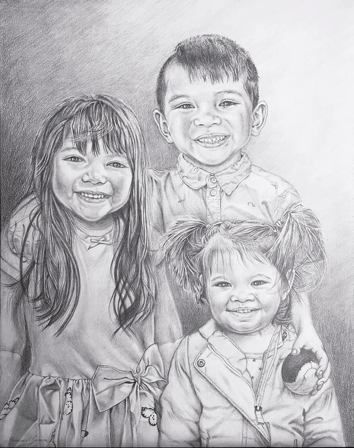 Portraiture Drawing - Portraits of my grandkids  by Rosencruz  Sumera