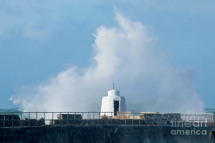 Seagull Photograph - Portreath Outer Harbour Wall and Monkey Hut by Terri Waters