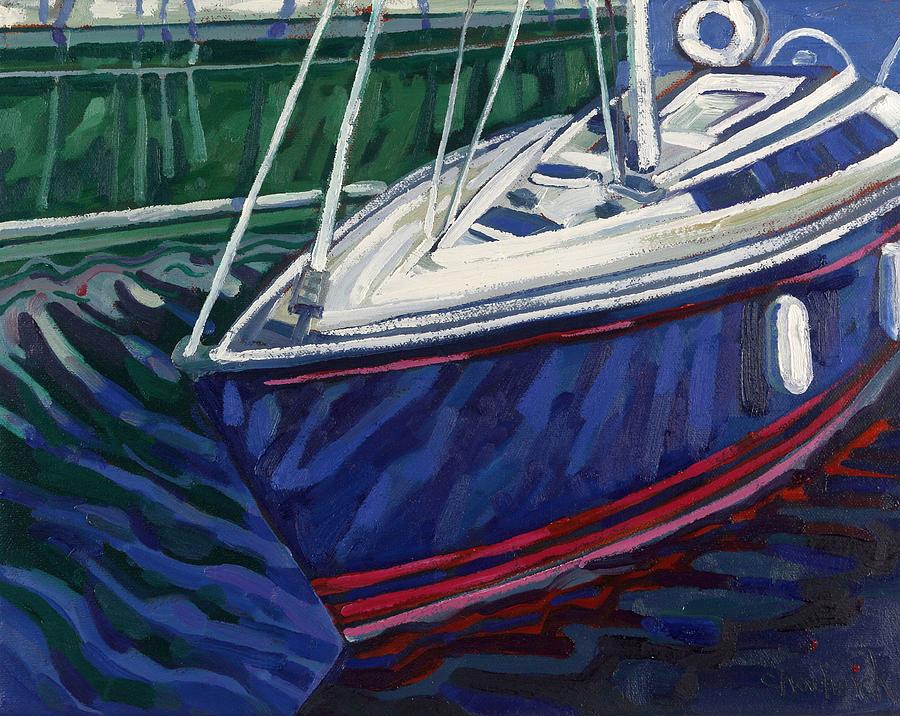 Portsmouth Harbour Blue Sailboat Painting by Phil Chadwick