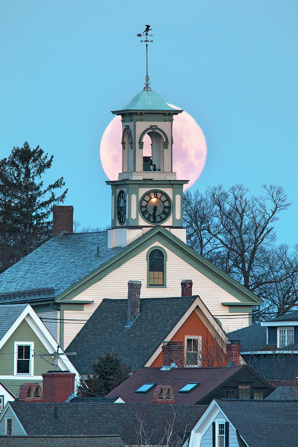 Portsmouth Moon and Steeple Photograph by Eric Gendron