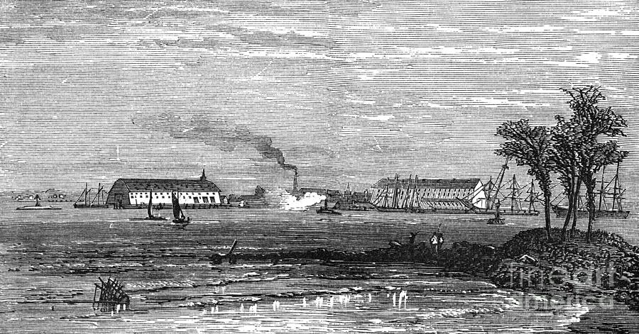 Portsmouth Naval Shipyard, 1875 Drawing by Granger