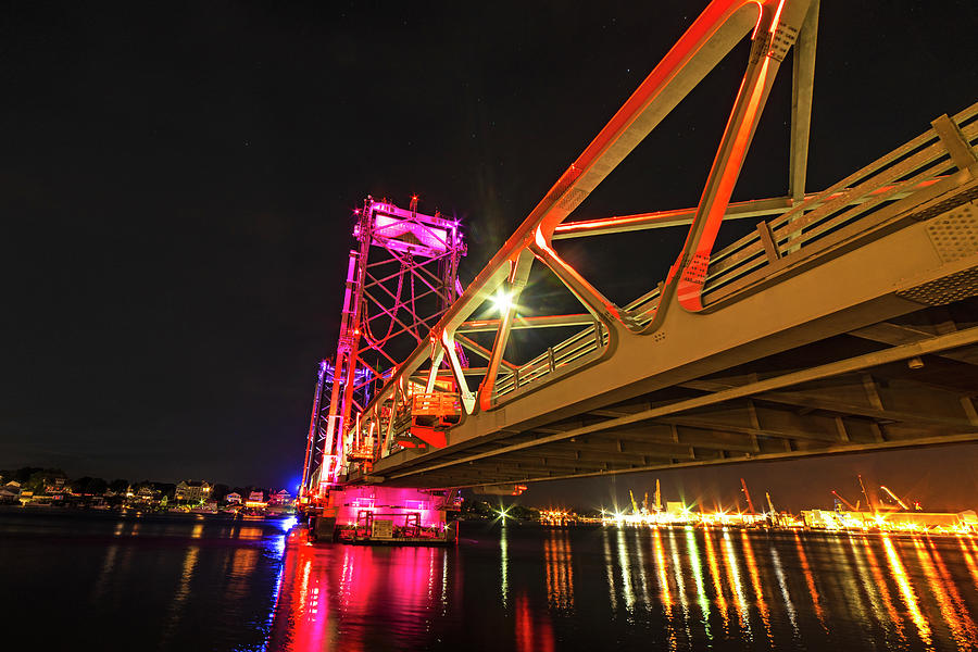 Portsmouth New Hampshire New Castle Street Bridge Lit up at Night Route 1B Photograph by Toby McGuire