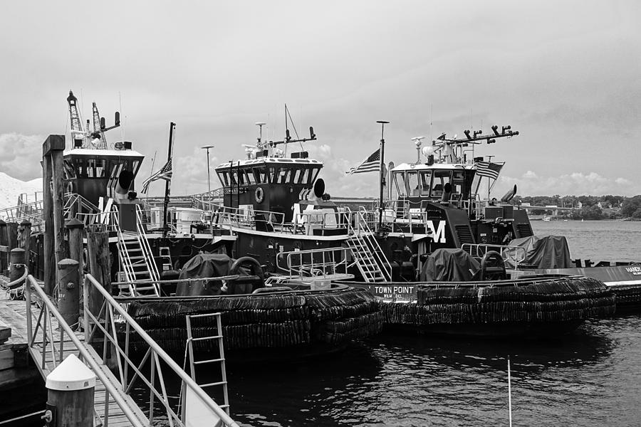 Portsmouth Tug Boats II BW Photograph by Patricia Caron
