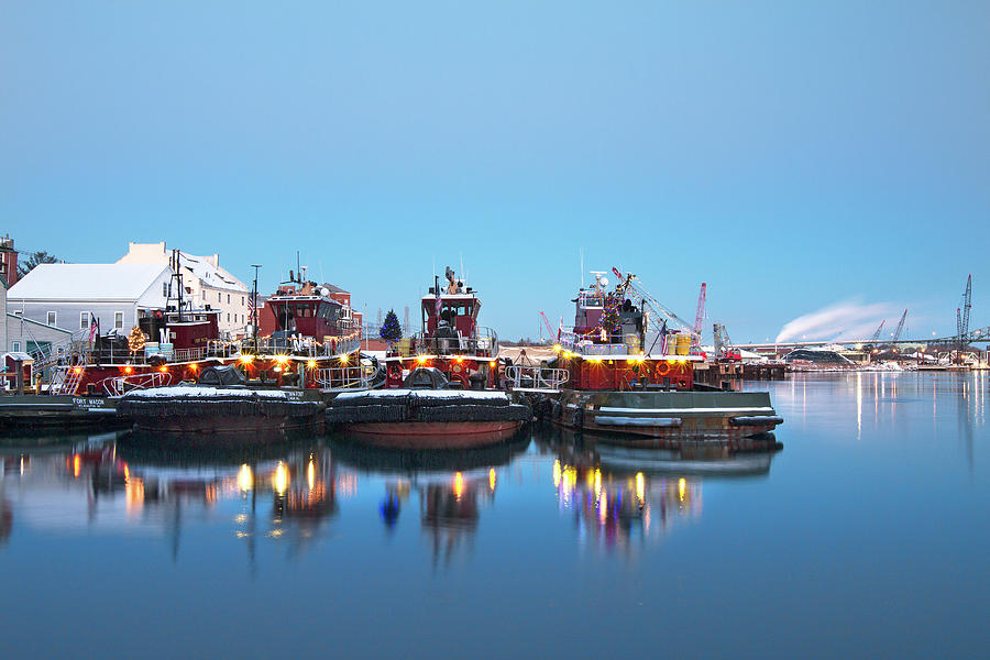 Portsmouth Tugboats in Blue Photograph by Eric Gendron