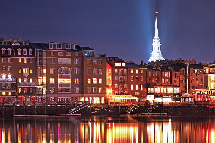 Portsmouth Waterfront at Night Photograph by Eric Gendron