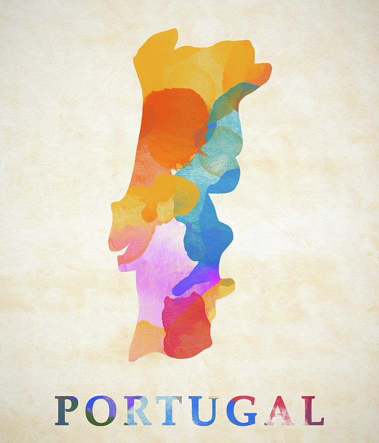 Portugal Color Splash Map Painting by Dan Sproul
