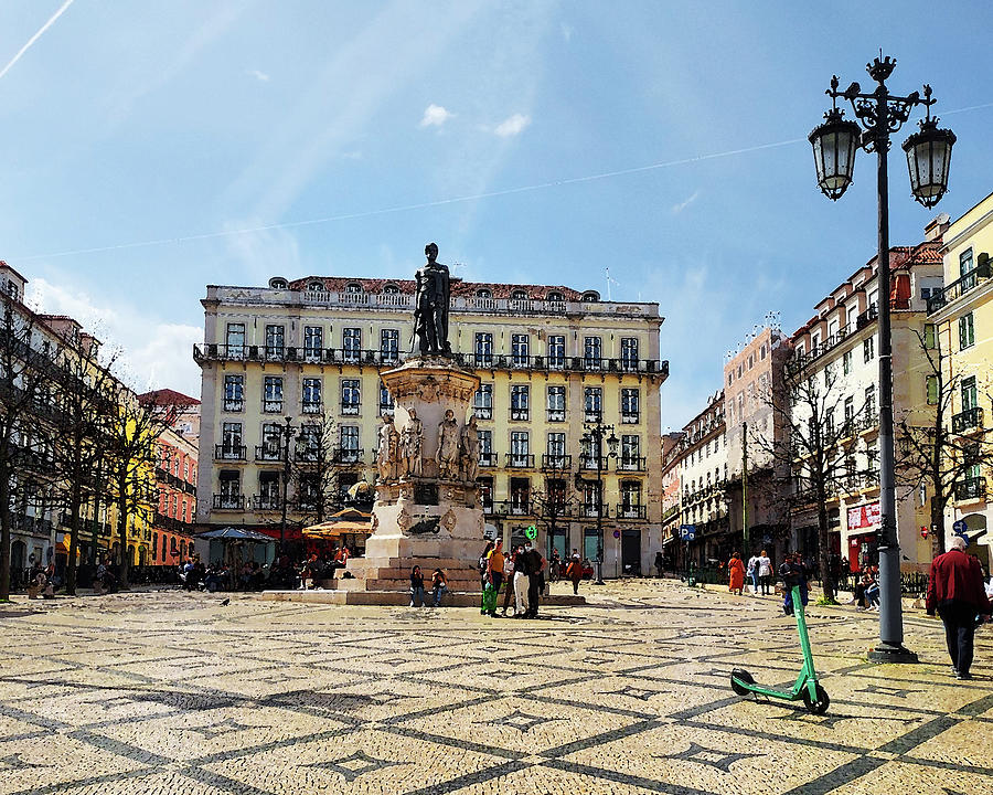 Portugal Lisbon Downtown Square City Historical Center Green Scooter  Digital Art by Irina Sztukowski