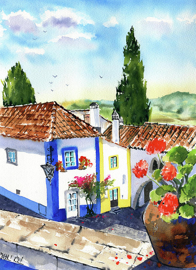 Portugal Obidos Painting Painting by Dora Hathazi Mendes