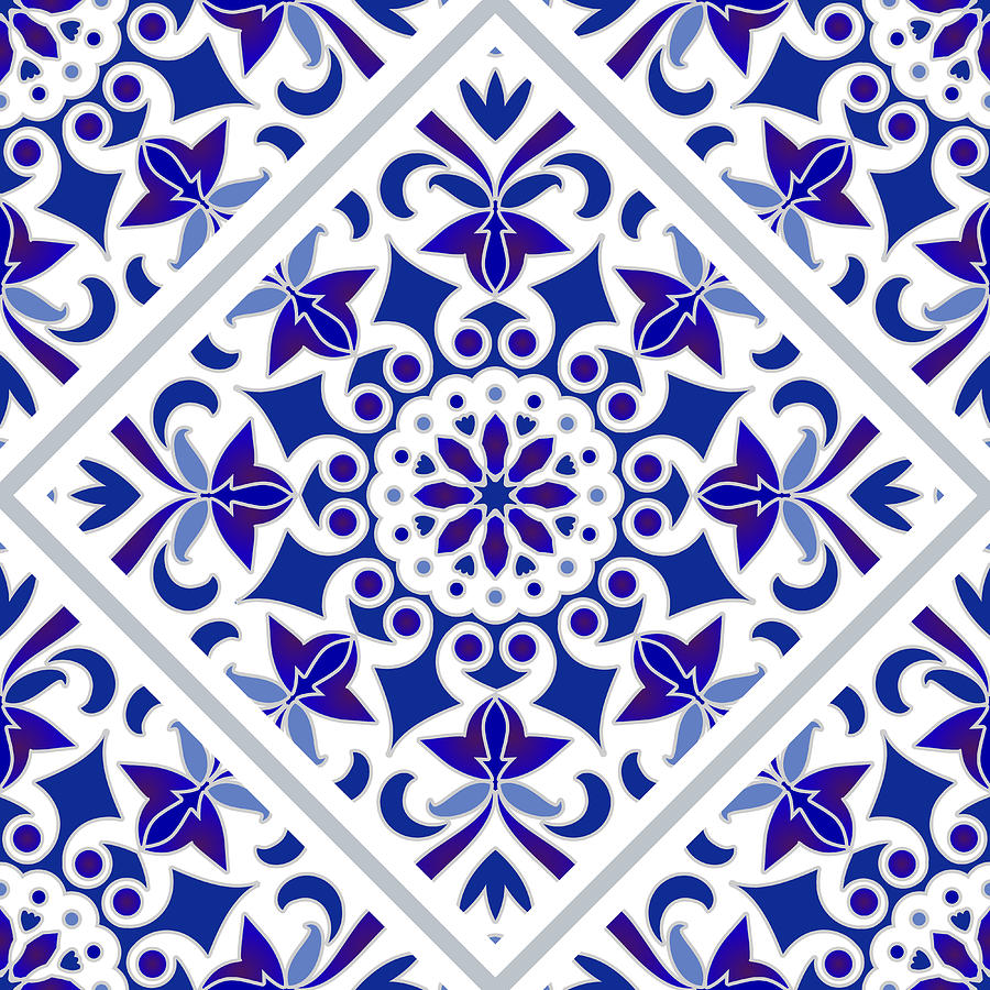 Portuguese Azulejos Blue And White Tile Pattern Digital Art By