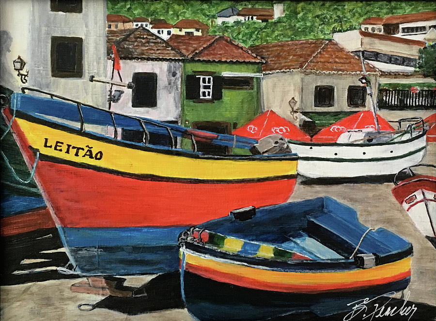 Portuguese Fishing Boats Painting by Bonnie Peacher