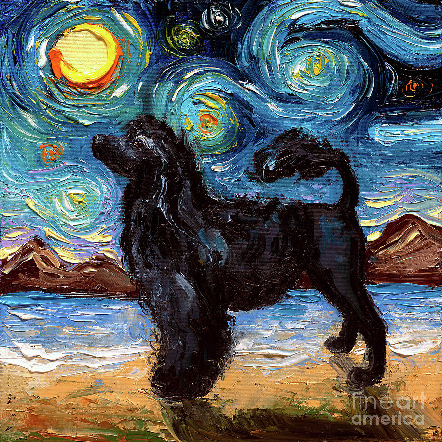 Portuguese Water Dog Night Painting by Aja Trier