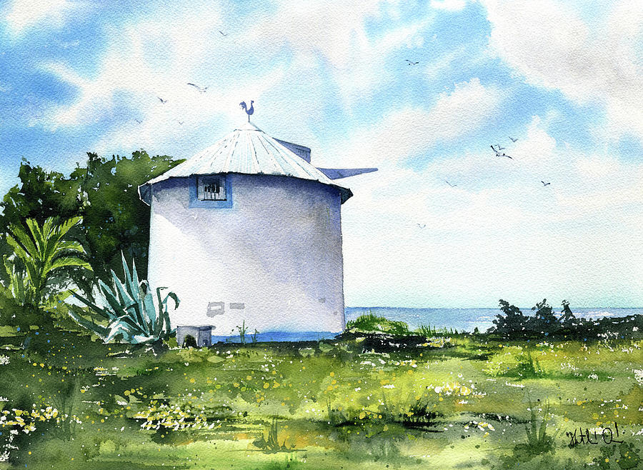 Portuguese Windmill At The Atlantic Coast Painting by Dora Hathazi Mendes