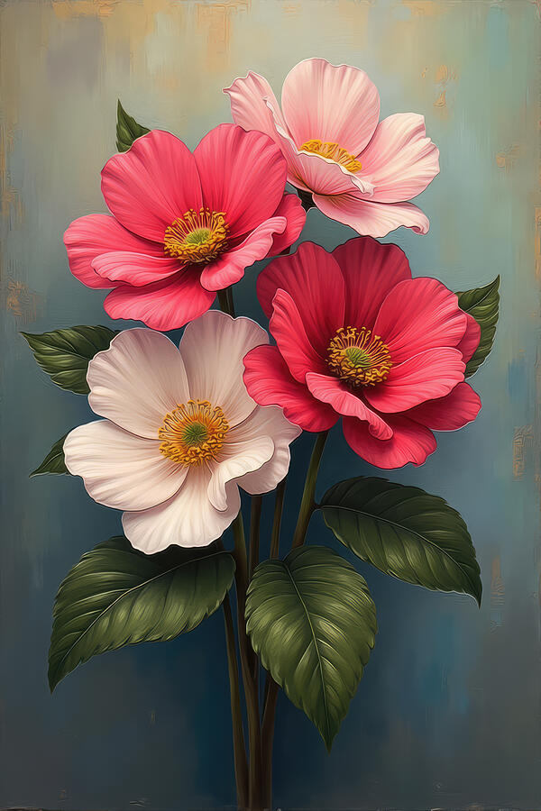 Vibrant Pink and White Blossoms Digital Art - Portulaca Grandiflora Wall Art by Vintage Wall Art