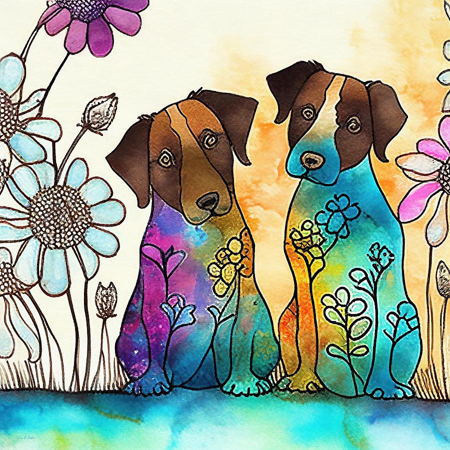 Dog Digital Art - Posey and Clementine by Lisa S Baker