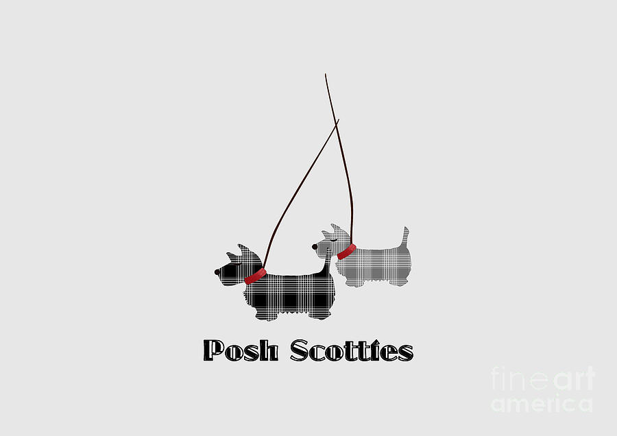 Posh Scotties Scottish Terriers in Black and White Check Digital Art by Barefoot Bodeez Art