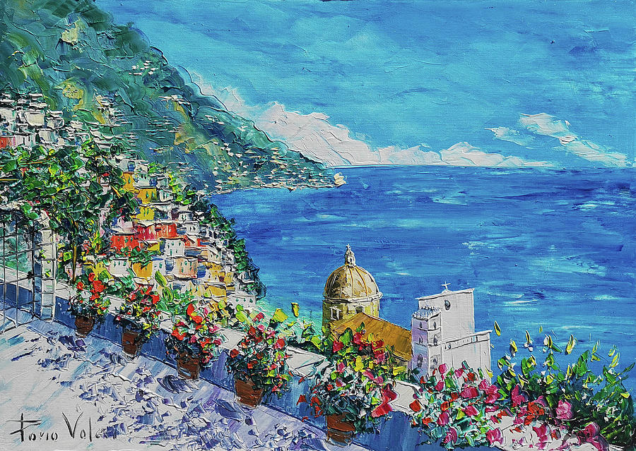 Positano amalfi coast italy Painting by Dario Valeri - Pixels