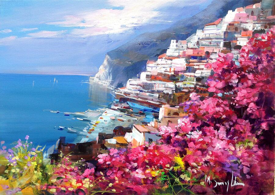 Positano Coast Original Oil Painting Painting By Mario Smeraglia