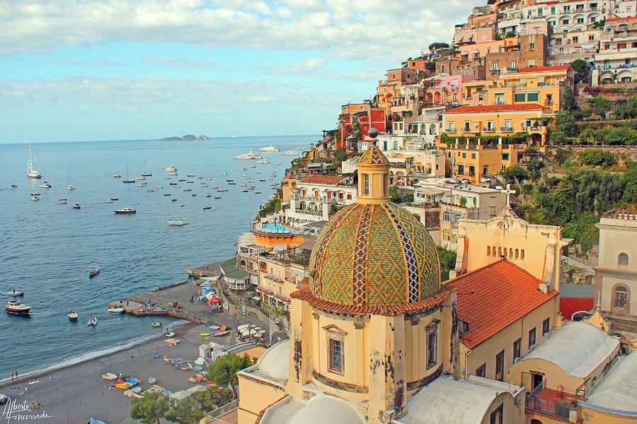 Positano Duomo and cliff houses Photograph by Alberto Foncerrada - Fine ...