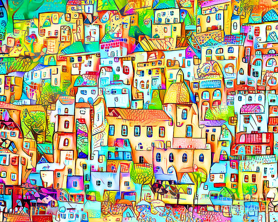 Positano Fishing Village Amalfi Coast Campania Italy in Vibrant Whimsical Colors 20210708 v2 Photograph by Wingsdomain Art and Photography