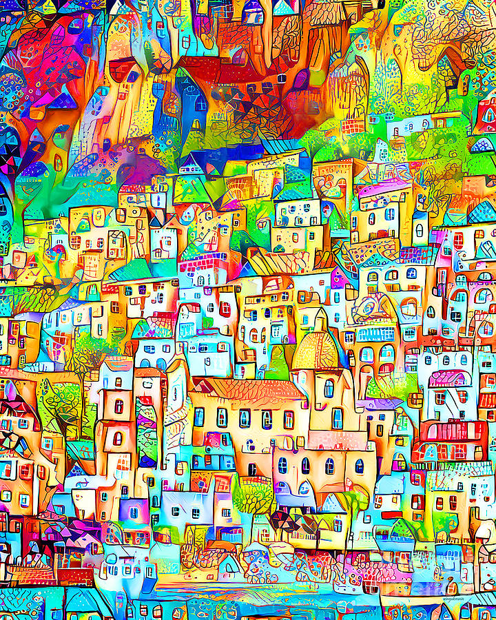 Positano Fishing Village Amalfi Coast Campania Italy in Vibrant Whimsical Colors 20210708 Photograph by Wingsdomain Art and Photography