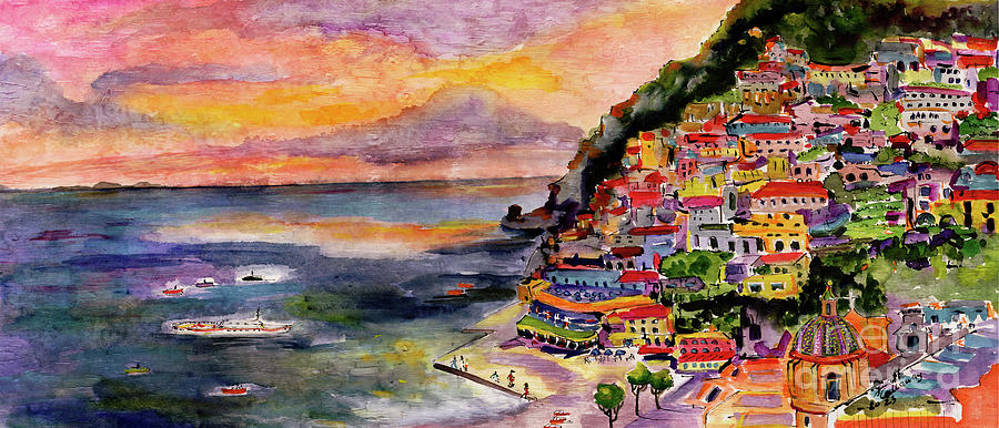 Positano Italy Amalfi Coast Panorama 2 Painting by Ginette Callaway