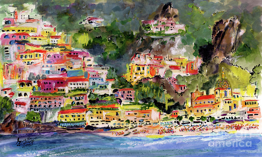 Positano Italy Amalfi Coast Travel Art Painting by Ginette Callaway