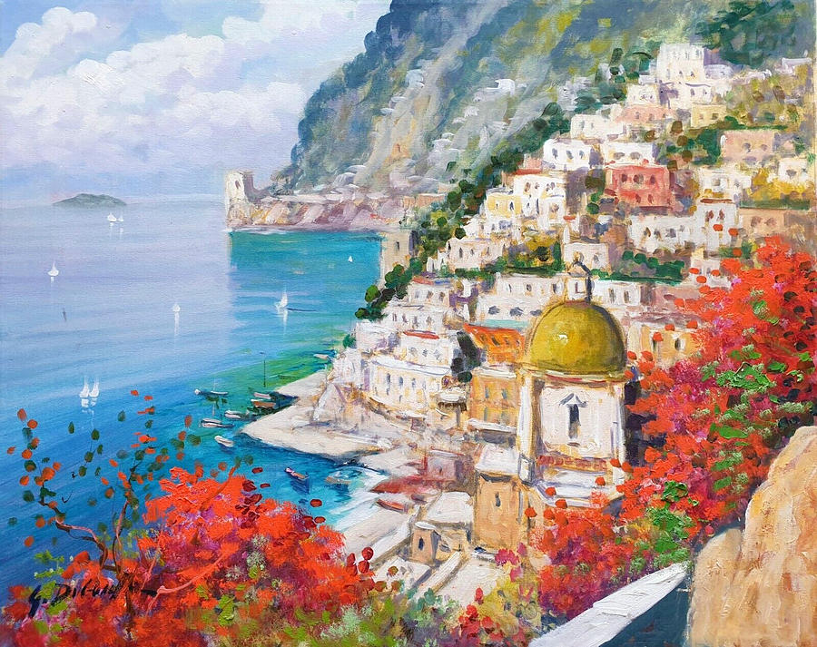 Positano painting oil canvas Italy Painting by Gianni Di Guida | Fine ...