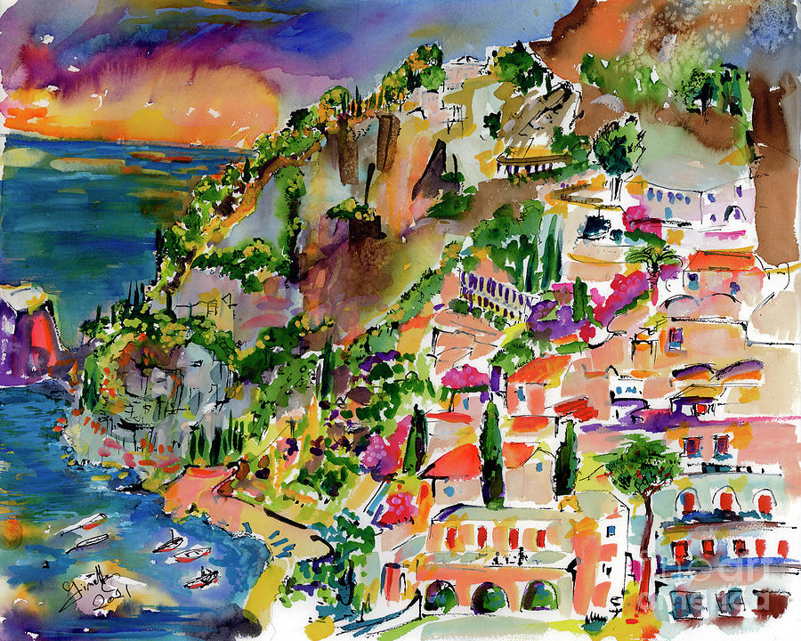 Positano Summer Vibe Italy Travel Painting by Ginette Callaway