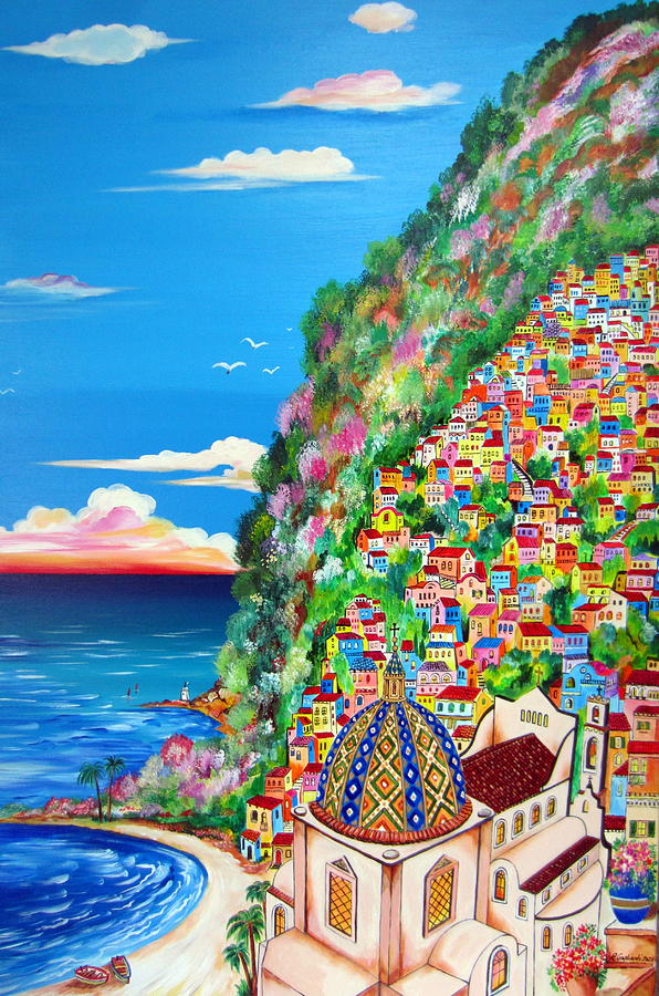 Positano Village in Italy Painting by Roberto Gagliardi