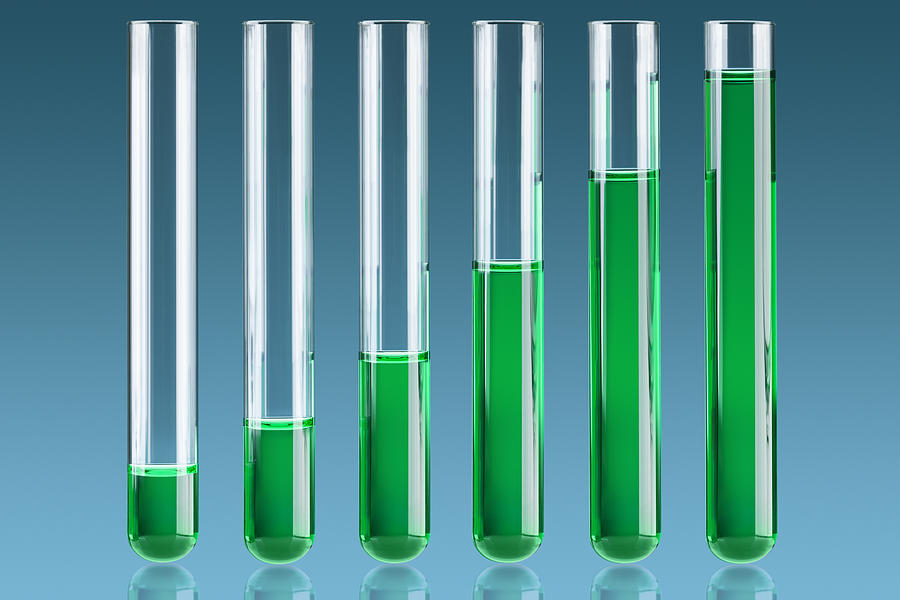 Positive Growth Bar Chart; Green Liquid in Test Tubes Photograph by JamesBrey