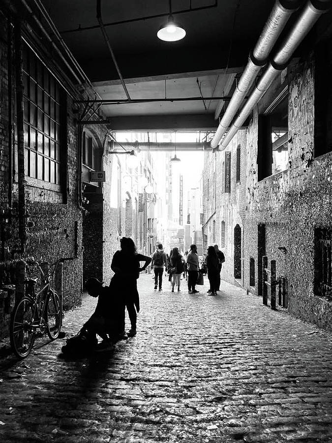 Black And White Photograph - Post Alley Downtown by Cecily Vermote