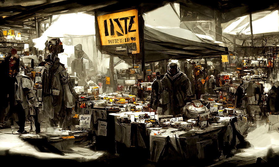 Post-Apocalyptic street market, 01 Painting by AM FineArtPrints