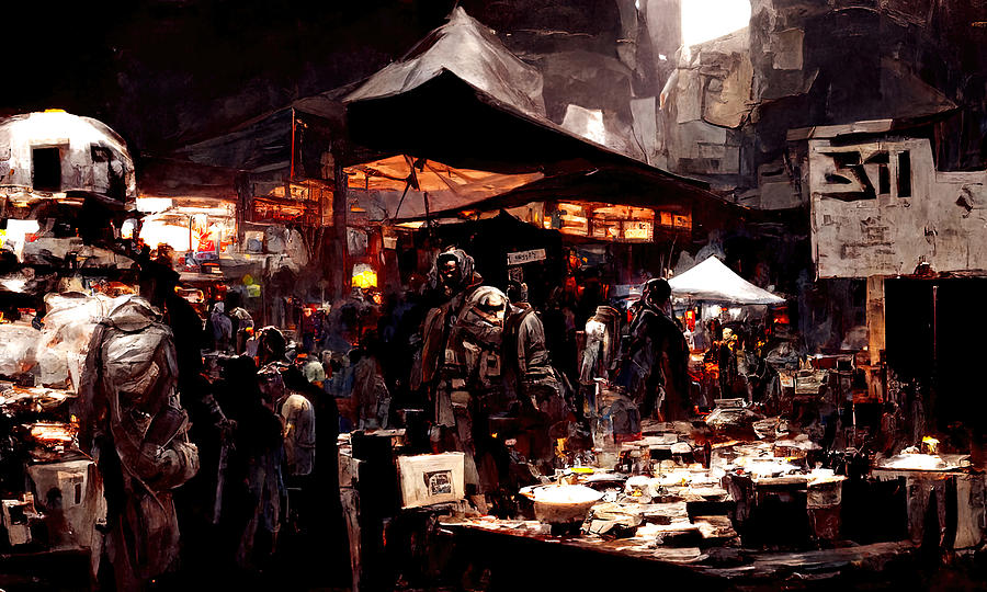 Post-Apocalyptic street market, 06 Painting by AM FineArtPrints