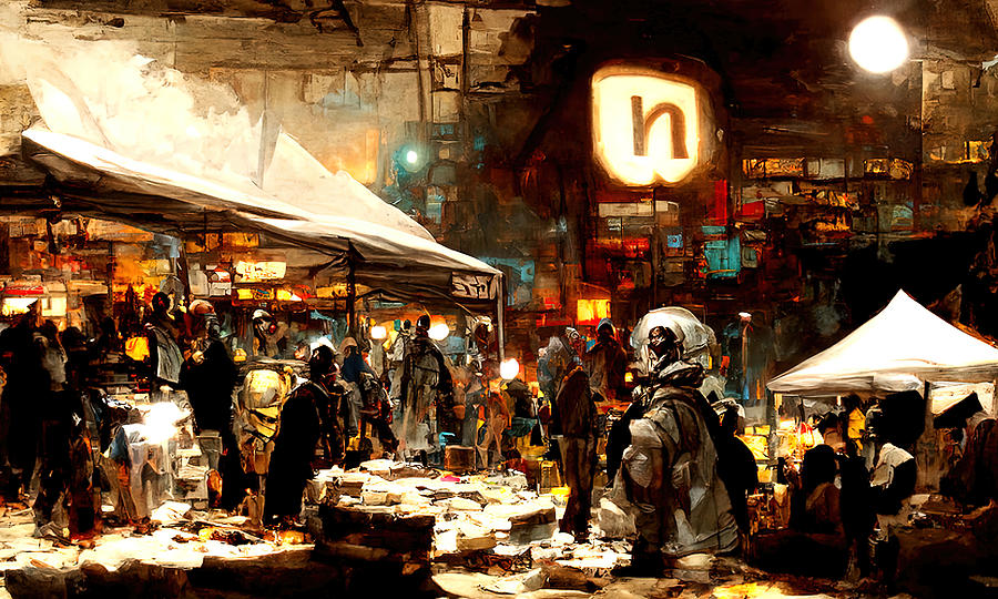 Post-Apocalyptic street market, 07 Painting by AM FineArtPrints