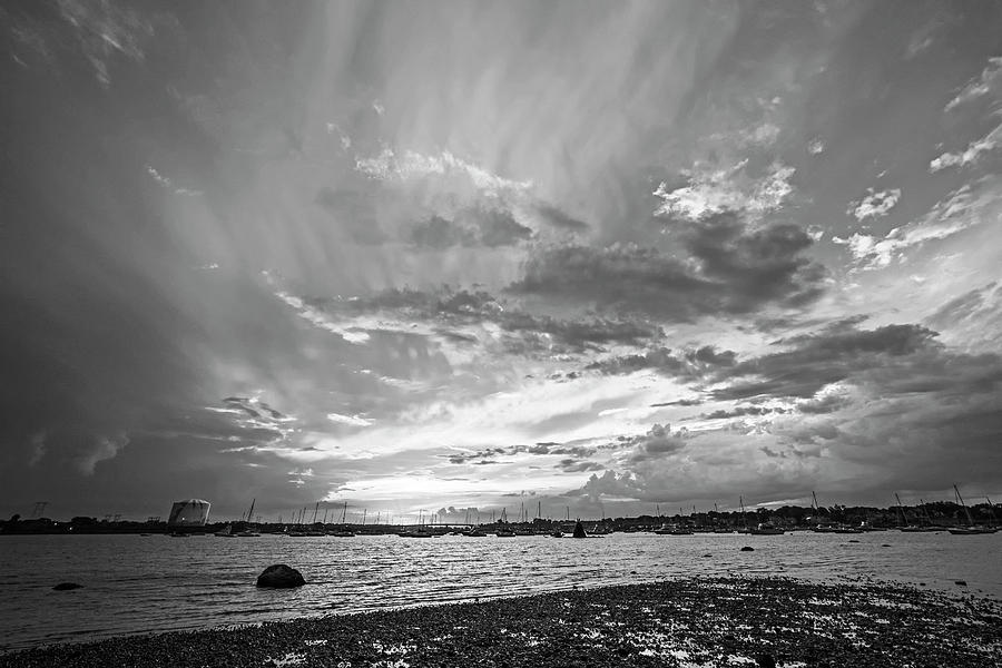 Post Storm Sunset on Dead Horse Beach Salem Massachusetts Salem Willows Black and White Photograph by Toby McGuire