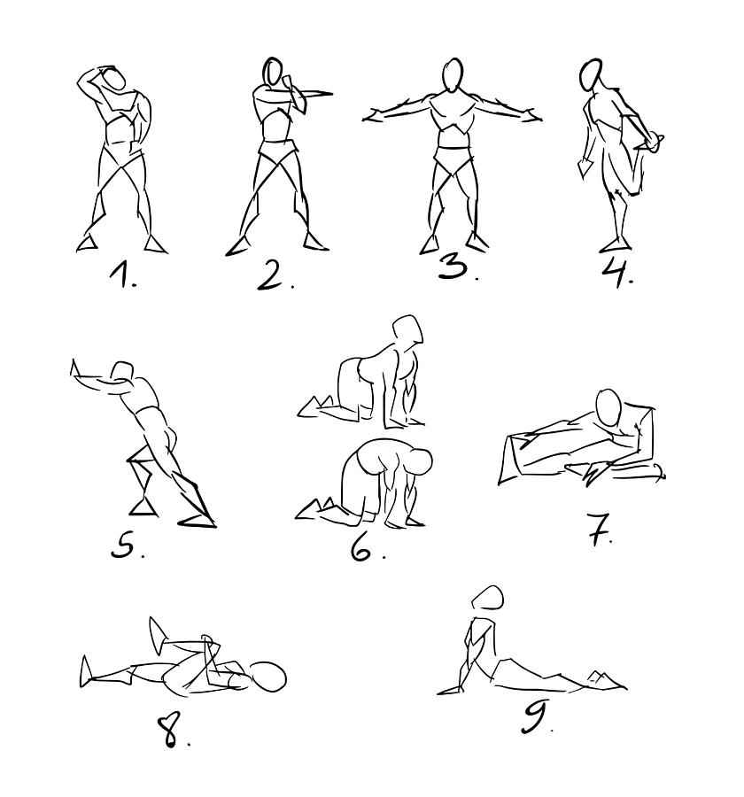 Post Workout Stretchig Exercises Sketch Drawing by Vukoslavovic
