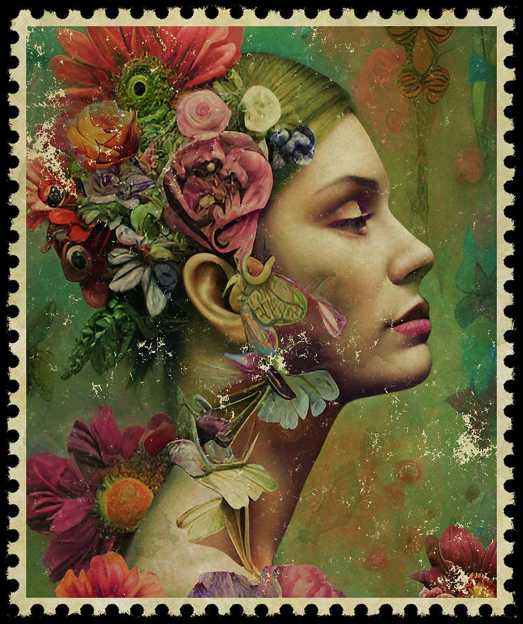 Postage stamp-Portrait of a Women Digital Art by Grace Iradian - Pixels