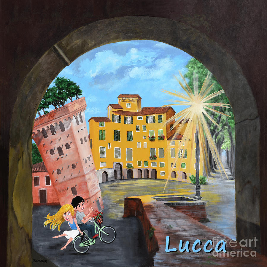 Travel Poster Painting - Postcard of Lucca Italy by Kelly Borsheim