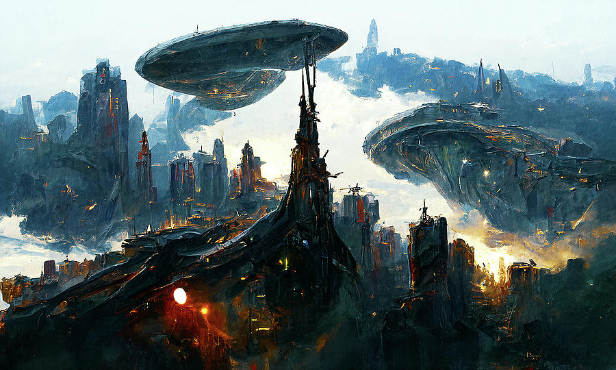Postcards from the Future - Alien Metropolis, 01 Painting by AM FineArtPrints