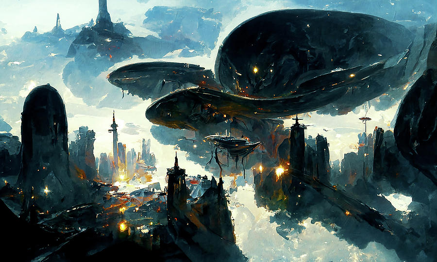 Postcards from the Future - Alien Metropolis, 02 Painting by AM FineArtPrints