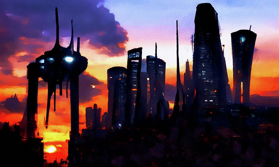 Postcards from the Future - Alien Metropolis, 03 Painting by AM FineArtPrints