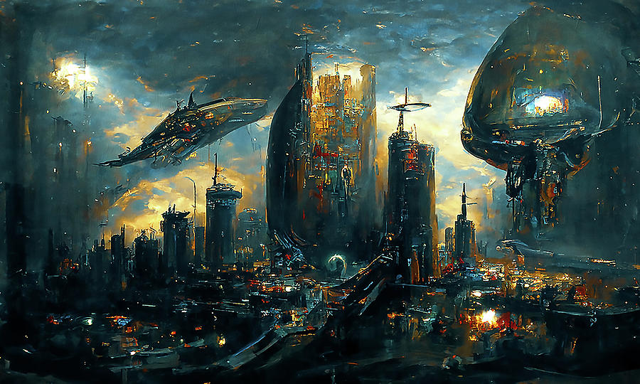 Postcards from the Future - Alien Metropolis, 04 Painting by AM FineArtPrints
